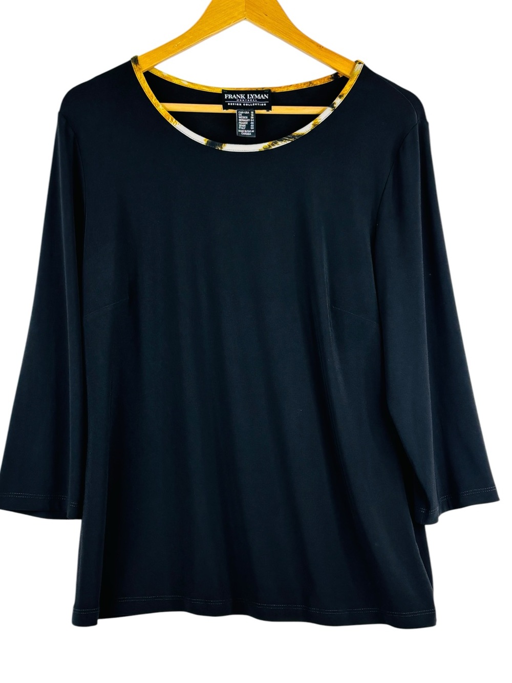 Frank Lyman Montreal Black 3/4 Sleeve Top With Patterned Neckline 18